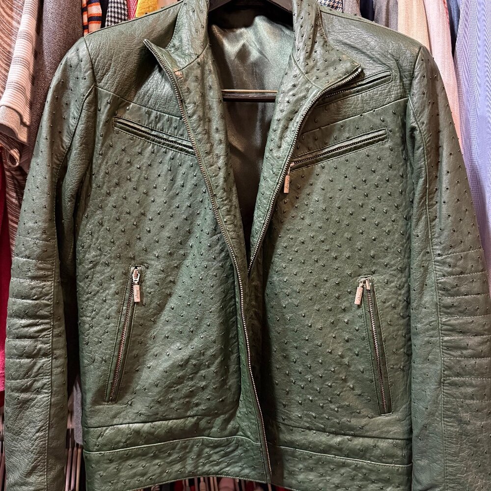 Gorgeous $25000 BRIONI Ostrich Moto Leather Jacket Small 48 euro 38 us like new